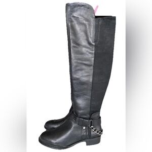 NWT Dolce Vita Black Real Leather Tall Riding Over Knee Boots Chain Zip US7.5